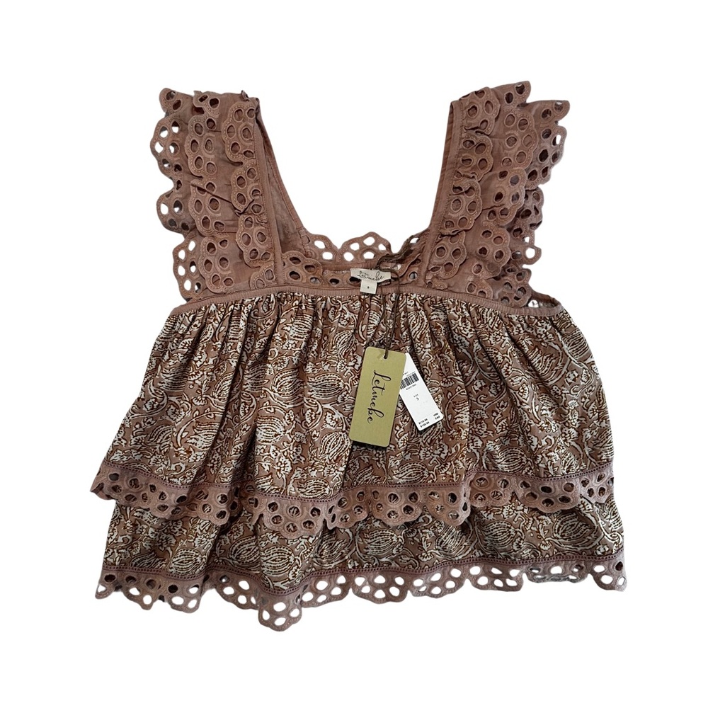 Anthropologie LetMeBe 100% Cotton Peach Eyelet Lace Top